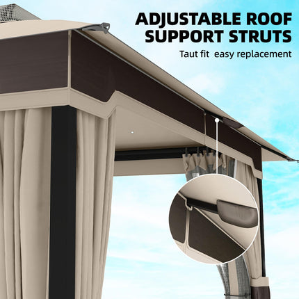 3 x 3.6 m Outdoor Garden Gazebo with Netting and Curtains, Double¬†Roof Patio Ga 1