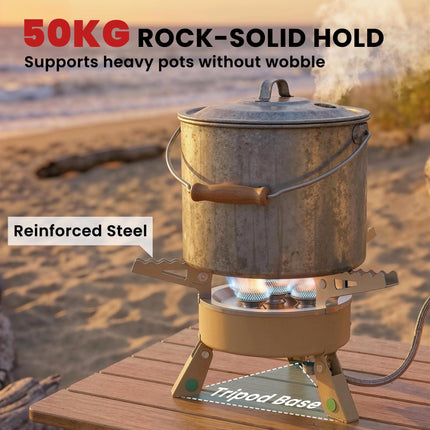 7000W Camping Stove with Piezo Ignition, High Power Gas Stove with 50kg Capacity and Carry Bag for Outdoor Hiking Khaki