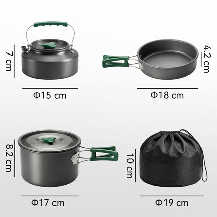 Camping Cookware Set for 2-3 People, Ultralight Aluminium Camping Cooking Kit with Anti-Scald Handles, Grey