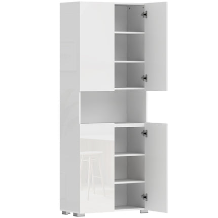 180 cm Tall Kitchen Cupboard, Pantry Storage Cabinet with Soft Close Doors and Adjustable Shelves, High Gloss White