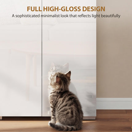 180 cm Tall Kitchen Cupboard, Pantry Storage Cabinet with Soft Close Doors and Adjustable Shelves, High Gloss White