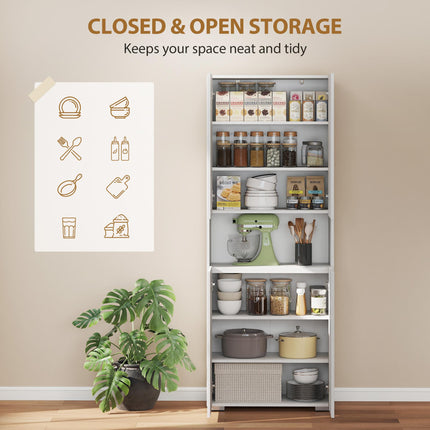 180 cm Tall Kitchen Cupboard, Pantry Storage Cabinet with Soft Close Doors and Adjustable Shelves, High Gloss White