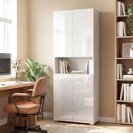 180 cm Tall Kitchen Cupboard, Pantry Storage Cabinet with Soft Close Doors and Adjustable Shelves, High Gloss White
