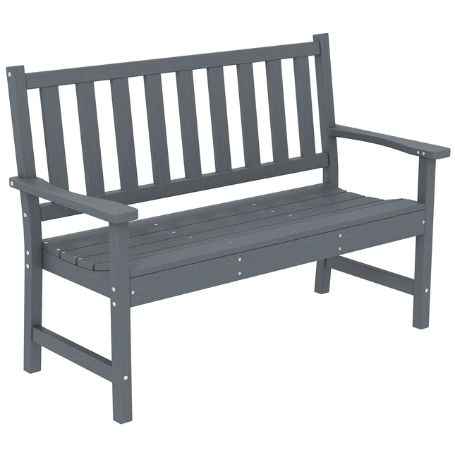 2 Seater Plastic Garden Bench, Outdoor Patio Bench with Armrest and Backrest, Weatherproof Outdoor Furniture for Balcony