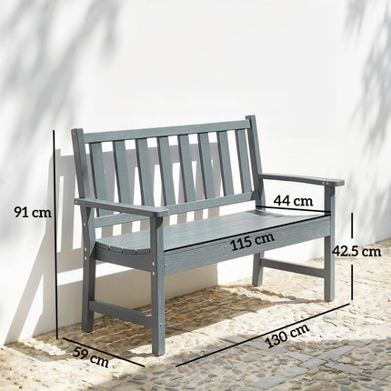 2 Seater Plastic Garden Bench, Outdoor Patio Bench with Armrest and Backrest, Weatherproof Outdoor Furniture for Balcony