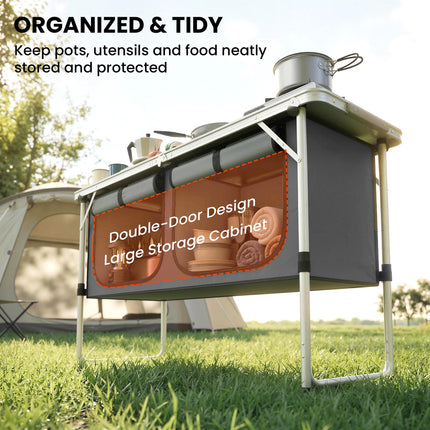 Camping Cupboards Folding Portable Aluminium Camp Cook Station with Storage Cupboard for Outdoor BBQ