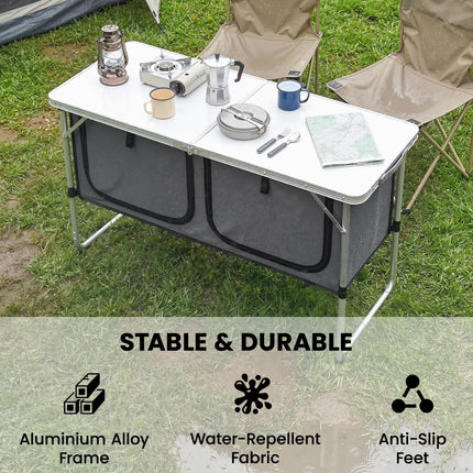 Camping Cupboards Folding Portable Aluminium Camp Cook Station with Storage Cupboard for Outdoor BBQ