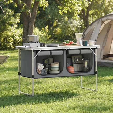 Camping Cupboards Folding Portable Aluminium Camp Cook Station with Storage Cupboard for Outdoor BBQ