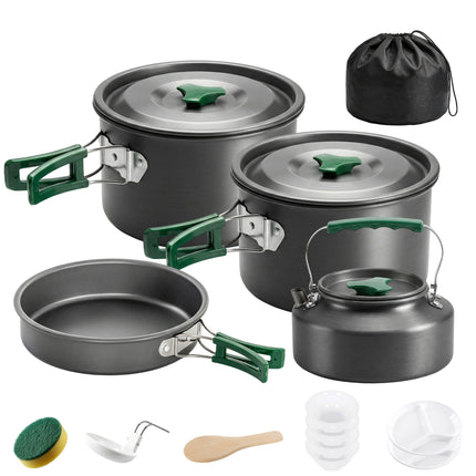 Camping Cookware Set for 4-5 People, Lightweight Aluminium Camping Cooking Kit with Anti-Scald Handles, Grey