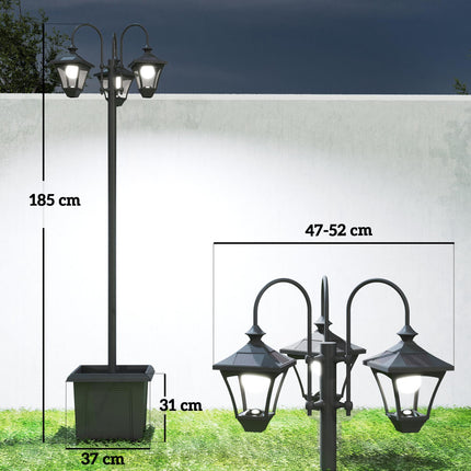 Solar Lamp Post with Dusk-to-Dawn Sensor Street Light with 3-Head Planter 185 cm