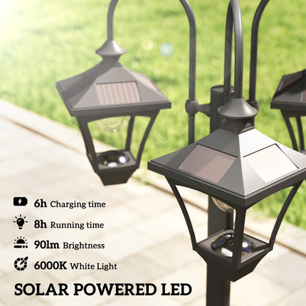 Solar Lamp Post with Dusk-to-Dawn Sensor Street Light with 3-Head Planter 185 cm