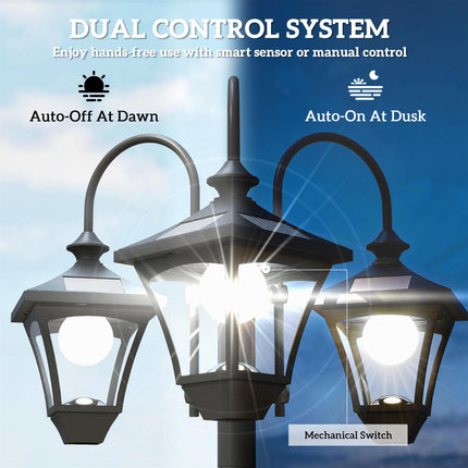 Solar Lamp Post with Dusk-to-Dawn Sensor Street Light with 3-Head Planter 185 cm