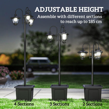 Solar Lamp Post with Dusk-to-Dawn Sensor Street Light with 3-Head Planter 185 cm