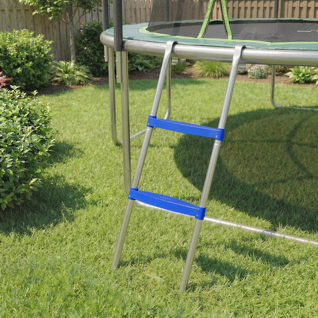 Trampoline Ladder, 2-Steps with Horizontal Wide Steps, Universal Hook, Galvanised Steel Frame, 150kg Load Capacity