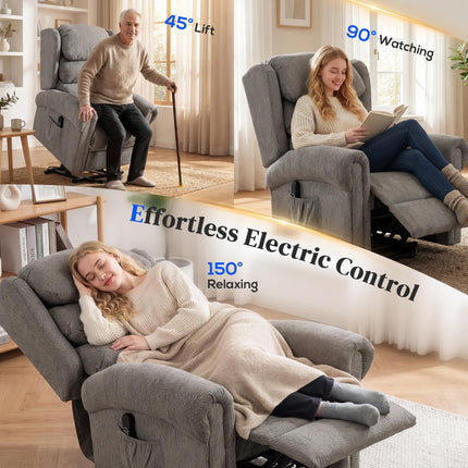 Velvet-Feel Electric Riser Recliner Chair, Power Lift Recliner Chair for Elderly with Remote Control, Dark Grey