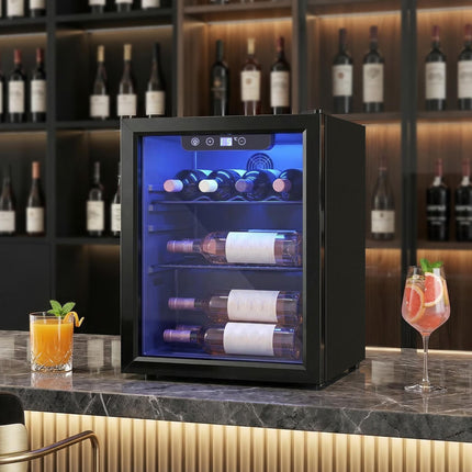 16 Bottle Wine Cooler, 48 Litre Capacity, 4-16°C Under Counter Drinks Beer Wine Fridge with Glass Door, LED Light, Black
