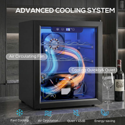 16 Bottle Wine Cooler, 48 Litre Capacity, 4-16°C Under Counter Drinks Beer Wine Fridge with Glass Door, LED Light, Black