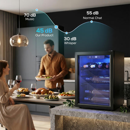16 Bottle Wine Cooler, 48 Litre Capacity, 4-16°C Under Counter Drinks Beer Wine Fridge with Glass Door, LED Light, Black