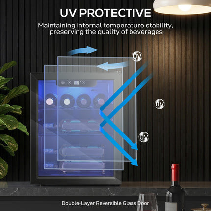 16 Bottle Wine Cooler, 48 Litre Capacity, 4-16°C Under Counter Drinks Beer Wine Fridge with Glass Door, LED Light, Black