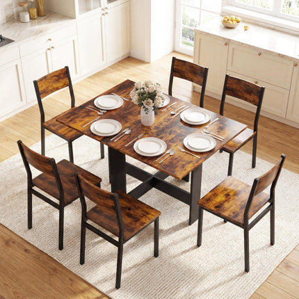 Folding Dining Table, Space-Saving Drop Leaf Kitchen Table for 4-6 People Rustic Brown