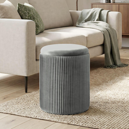 Storage Ottoman Modern Velvet Round Foot Stool for Living Room Bedroom 45 cm Grey