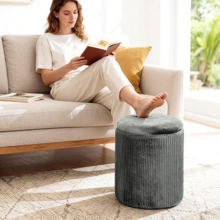 Storage Ottoman Modern Velvet Round Foot Stool for Living Room Bedroom 45 cm Grey