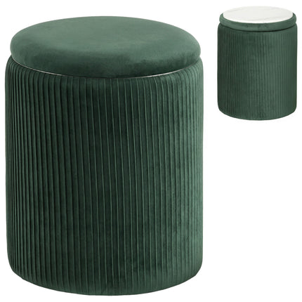 Storage Ottoman Modern Velvet Round Foot Stool for Living Room Bedroom 45 cm Dark Green