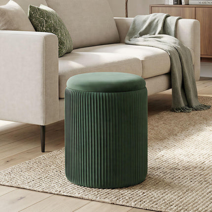 Storage Ottoman Modern Velvet Round Foot Stool for Living Room Bedroom 45 cm Dark Green