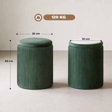 Storage Ottoman Modern Velvet Round Foot Stool for Living Room Bedroom 45 cm Dark Green