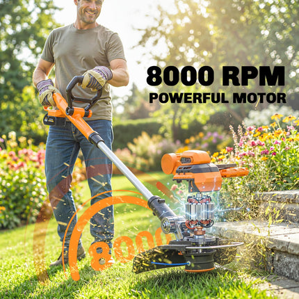 Cordless Strimmer with 2 x 4.0Ah Lithium Batteries & Charger, 2-in-1 Lightweight Cordless Grass Trimmer and Lawn Edger