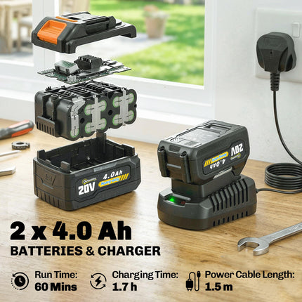 Cordless Strimmer with 2 x 4.0Ah Lithium Batteries & Charger, 2-in-1 Lightweight Cordless Grass Trimmer and Lawn Edger