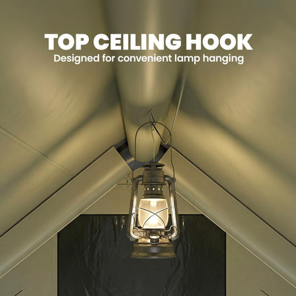 Inflatable Camping Tent with Pump and Stove Jack Hole, Luxury Inflatable Tent with Mesh Windows, Doors, Olive Green