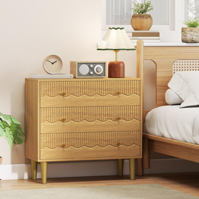 Dresser for Bedroom 3 Drawer Chest of Drawers with Steel Frame for Living Room in Oak