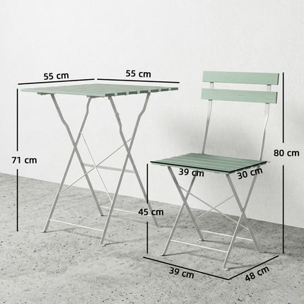 Outdoor Bistro Set Folding Patio Furniture Set with 2 Chairs Table for 2 People White and Green