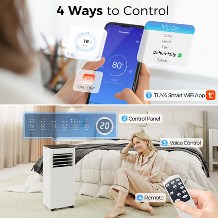 Portable Air Conditioner 5000 BTU, 4-in-1 AC Unit with Cool, Dehumidifier, Fan, Sleep Mode, WiFi Voice Remote Control