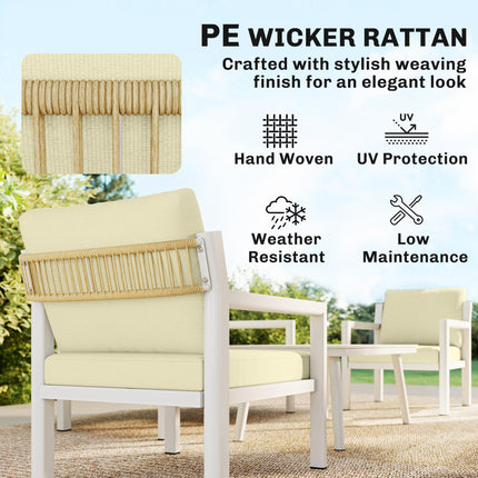 4 Seater Rattan Garden Furniture Set with 2 Armchairs, Loveseat, Coffee Table, Garden Sofa Set with Cushions, Brown
