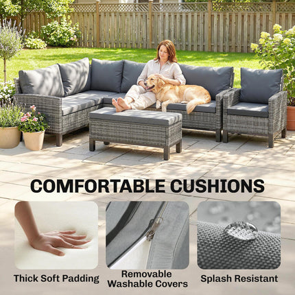 9 Seater Rattan Garden Furniture Corner Sofa Set, Outdoor Dining Set with Faux W