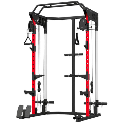 Power Cage, Power Rack with Adjustable Cable Pulley System, Pull-Up Bar, Dip Sta