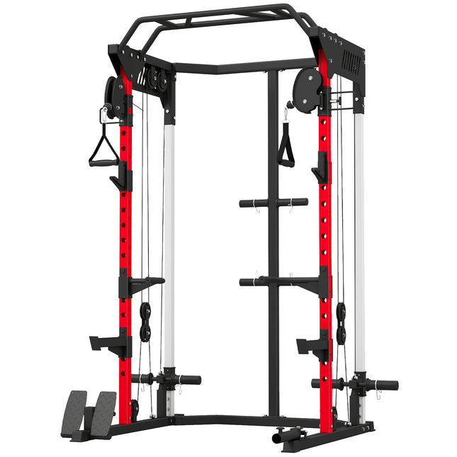 Power Cage, Power Rack with Adjustable Cable Pulley System, Pull-Up Bar, Dip Sta