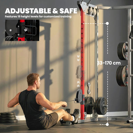 Power Cage, Power Rack with Adjustable Cable Pulley System, Pull-Up Bar, Dip Sta
