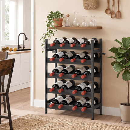 Wine Rack Freestanding Industrial Liquor Cabinet 5-Tier 20 Bottles Bar Stand with Adjustable Feet, Black