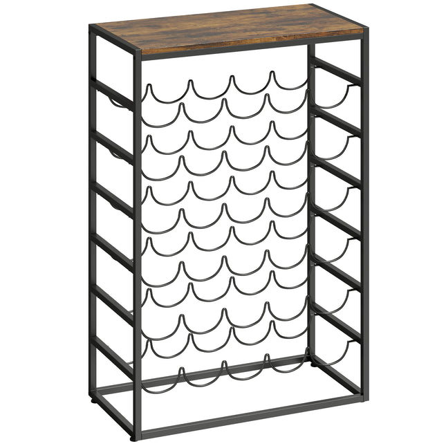30 Bottles Wine Rack, 6 Tier Free Standing Wine Storage Holder with Wood Effect Tabletop, Rustic Brown