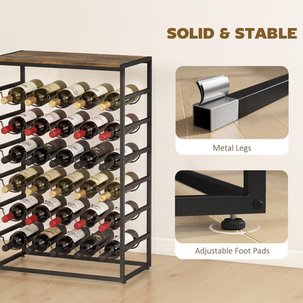 30 Bottles Wine Rack, 6 Tier Free Standing Wine Storage Holder with Wood Effect Tabletop, Rustic Brown