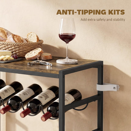 30 Bottles Wine Rack, 6 Tier Free Standing Wine Storage Holder with Wood Effect Tabletop, Rustic Brown