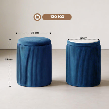 Storage Ottoman Modern Velvet Round Foot Stool for Living Room Bedroom 45 cm Blue