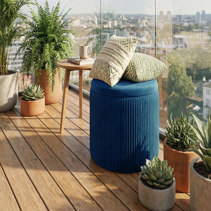 Storage Ottoman Modern Velvet Round Foot Stool for Living Room Bedroom 45 cm Blue