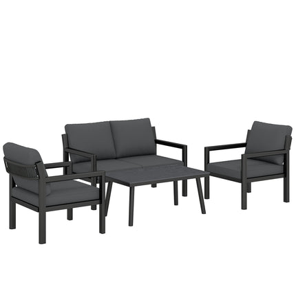 4 Seater Rattan Garden Furniture Set with 2 Armchairs, Loveseat, Coffee Table, G