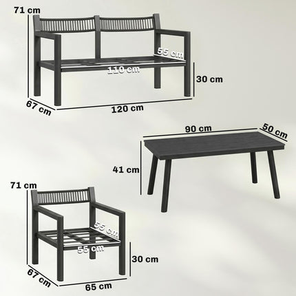 4 Seater Rattan Garden Furniture Set with 2 Armchairs, Loveseat, Coffee Table, G