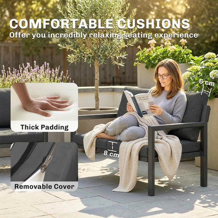 4 Seater Rattan Garden Furniture Set with 2 Armchairs, Loveseat, Coffee Table, G