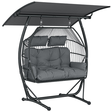 Double Hanging Egg Chair with Canopy, Rattan Garden Egg Swing Chair with Cushion